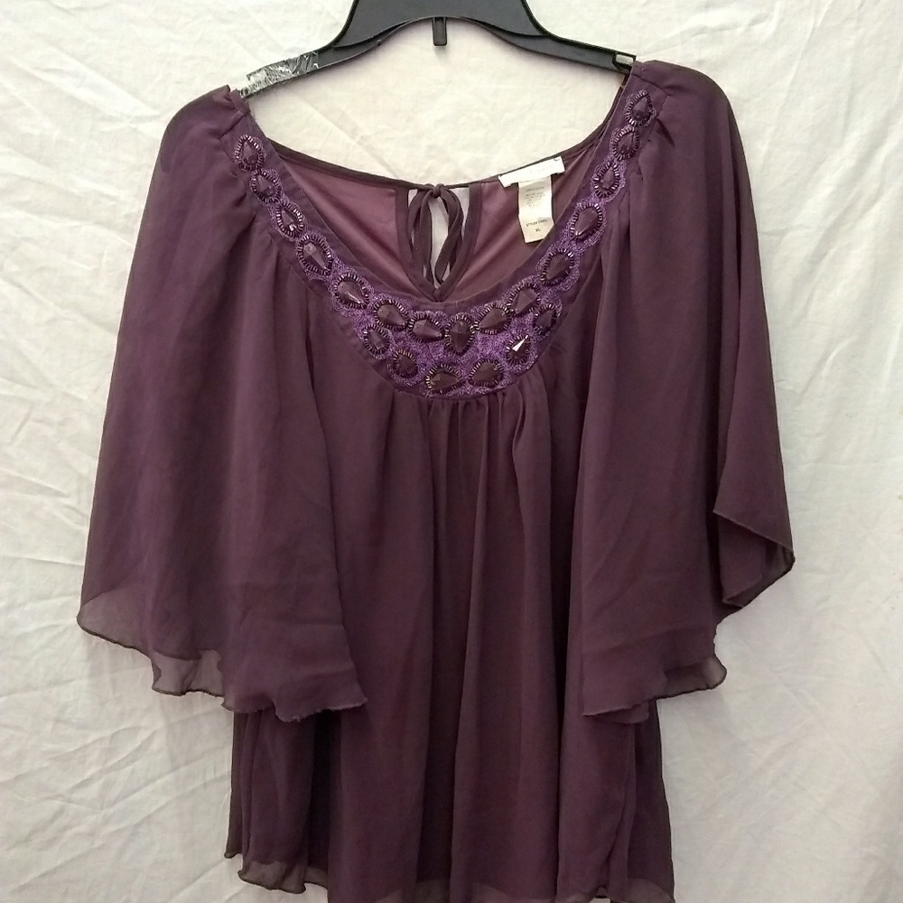 Pretty Good nightclub blouse embroidery & beaded top XL
